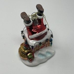 New Glass Christmas Ornament Santa Down Chimney Light Bulbs Boots ‎ 5” x-mas